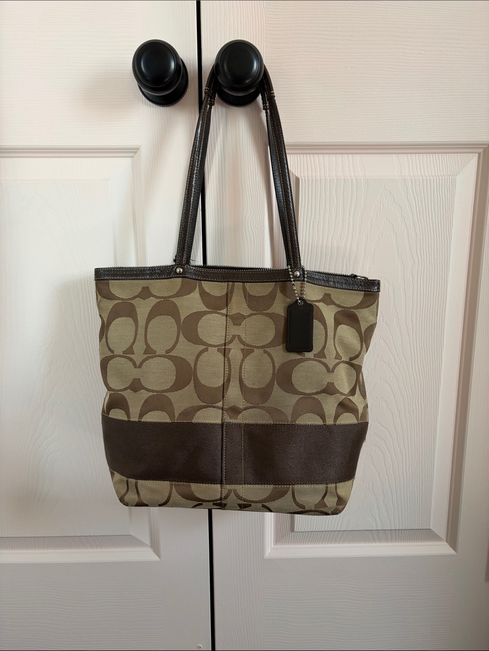 Coach Canvas Tote in Khaki and Brown